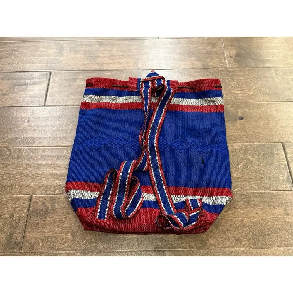 New England Patriots Unisex Blue Red Woven Mexican Baja Backpack Tote